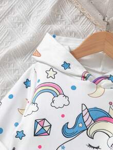 Elladie kids 2 件套年轻女孩独角兽印花长袖连帽衫和裤子休闲装，秋季 - 彩色 - 查看 8