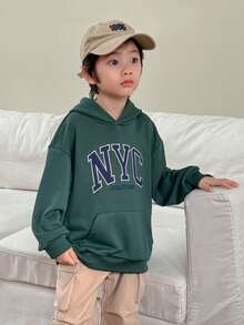 Genkimix Kids Young Boy Casual Loose Fit Drop Shoulder Long Sleeve Hoodie Sweatshirt Set - Dark Green - View 6