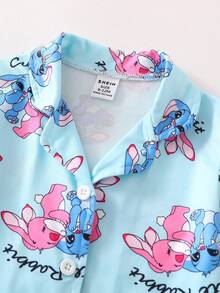 2pcs Baby Girls' Cute Cartoon Animal Print Long Sleeve Cardigan Top And Pants Comfortable Pajama Set - Green - View 5