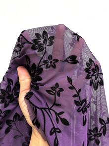 Vibekara Plus Size Women Bowknot Strap Ruched Mesh Flocked A-Line Party Occasion Top - Purple - View 9