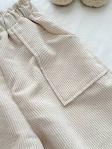 Genkimix Kids Tween Girls Thickened Corduroy Ruffle Waist Pocket Casual Straight Leg Pants Winter White Pants Pants Cute Kid Wide Leg Pants Girls Cotton Pants Girls Khaki School Pants Girl Uniform Pants
