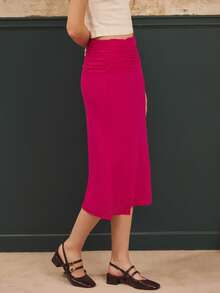 lacRébo Fuchsia Mesh Midi Skirt With Ruched Waist And Flared Hem Chic Party Outfits Going Out Outfits Date Night Skirt Autumn Winter Pink Skirt Christmas New Year Party Outfits