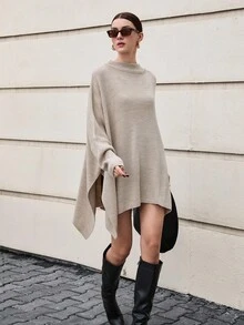 EURMUSE Damski jednokolorowy golf z krótkim rękawem i okrągłym dekoltem oversize