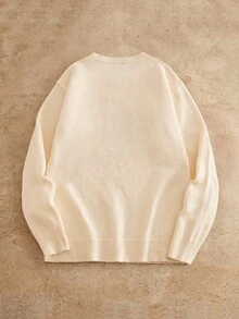 HIMLAND Herren Rundhals Strickpullover, Bärenmuster, einfarbig, leicht weite Passform