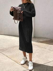 EURMUSE Vestido largo de punto para mujer con diseño de trenzado - Negro - Ver 5