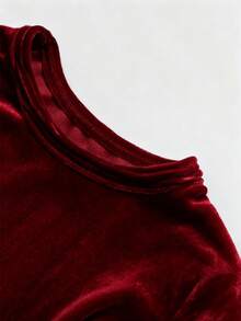 GlowEve Women's Velvet Waist Fitted Elegant Everyday Commute Fashion French Street Retro Versatile Christmas Party New Year Holiday Business Wine Red Long Sleeve Dress, Autumn/Winter - Burgundy - View 5