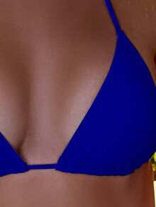 SHEIN Swim Solid Color Halter Bikini Top For Summer Beach Vacation - Blue - View 4