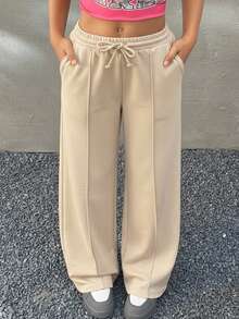 Coolane Kids Tween Girls' Winter Streetwear Basic Casual Loose Fit Gray Sweatpants,Christmas/New Year/Thanksgiving/Party/Elegant/Chic,Comfortable,Warm - Khaki - View 4