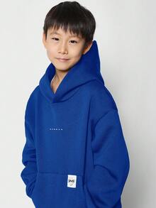SUMWON 常规款男童连帽运动衫，带前口袋，长袖套头连帽衫，儿童适用 - 藏蓝色 - 查看 3