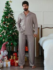 DAZY Men's Striped Shirt And Elastic Waist Pants Loungewear Set, Autumn, New Year, Christmas, Winter Clothes - Multicolor - View 3