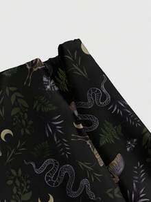 ROMWE Goth Falda con abertura alta con estampado de plantas, polillas, serpientes, luna y hojas con estrellas en estilo gótico y misterioso Mori para mujeres - Negro - Ver 3