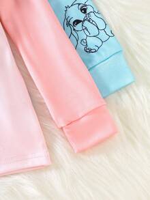 Bộ đồ ngủ 4 món quần legging tay dài cho bé gái, họa tiết thỏ hoạt hình, dễ thương & thường ngày, xuân/thu - Nhiều màu - Xem 4