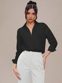INAWLY Bộ đồ liền thân màu trơn tối giản thời trang đa năng cho việc đi lại - màu đen - Xem 3