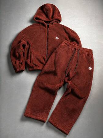 Manfinity EMRG Men's Casual Embroidered Hoodie And Sweatpants Set, Autumn/Winter