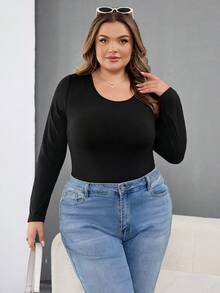 SHEIN CURVE+ Damen Große Größen Heizstoff Schwarz Langarm Bodysuit Große Größen Weihnachten Große Größen Bodysuit Kurven Bodysuit für Damen Große Größen
