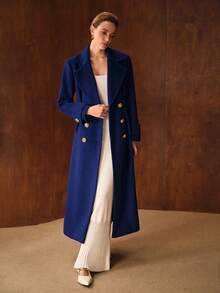 MOTF WOOL LAPEL COLLAR BELTED OVERCOAT - Blue - View 4