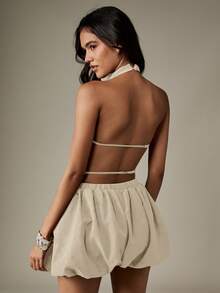 MISSGUIDED Bộ đồ hai mảnh cổ yếm kèm áo hở lưng và chân váy xếp ly cho những dịp mùa hè - Xám - Xem 2