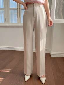 DAZY Pantalones rectos de unicolor de estilo casual y de negocios con tiro bajo - Albaricoque - Ver 3