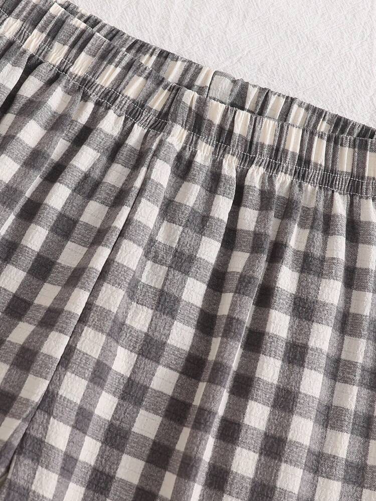 SHEIN Genkimix Kids 2pcs Girls Cartoon Puppy & Bow Print Knit Casual Long Sleeve Top And Pants Pajama Set - Light Grey - View 6