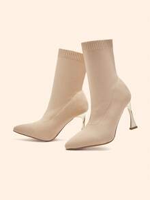 CUCCOO BASICS Women's Pointed Toe Daily Wear High Heel Ankle Boots - Apricot - View 10