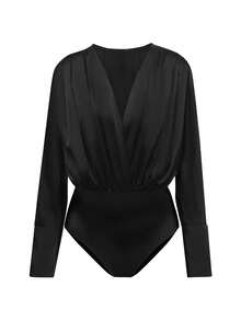 INAWLY Women's Elegant Minimalist Long Sleeve Bodysuit, Suitable For Commuting, Autumn