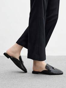 CUCCOO BIZCHIC 女士方头舒适休闲日常百搭黑色平底乐福鞋、穆勒鞋 - 黑色 - 查看 9
