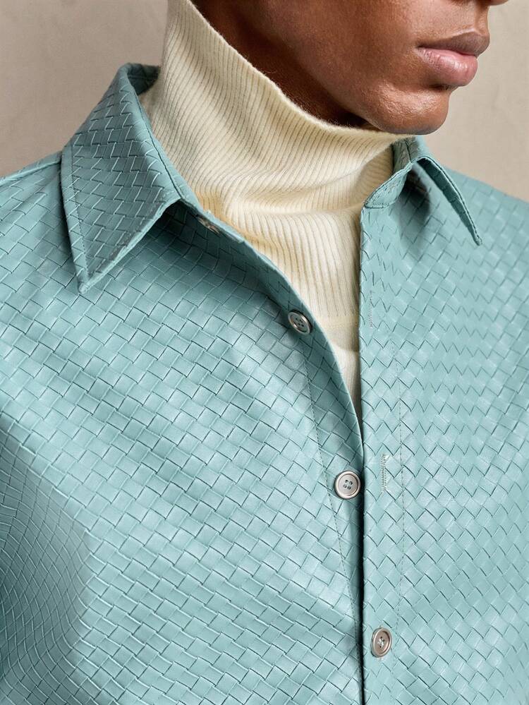 AKNOTIC Men's Loose Raglan Textured Jacquard Shirt, Solid Color Casual Dress Shirt For Christmas Party, Business, Boyfriend Gift, Spring/Autumn, Long Sleeve Top