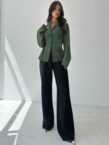 Firerie Women's Casual Linen Waisted Long Sleeve Lapel Collar Thin Blazer Jacket, Apricot In Fall/Winter,Cozy Fall And Winter Clothes For Women - Army Green - View 6