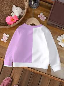 TOM & JERRY X SHEIN 女婴休闲拼色卡通图案圆领卫衣，秋季 - 白色 - 查看 2
