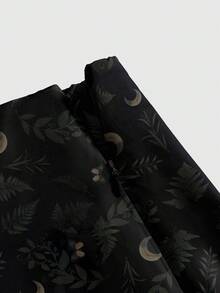ROMWE Goth 黑暗哥特神秘森林植物叶太阳和月亮印花高开叉黑绿色女式半身裙 - 黑色 - 查看 3