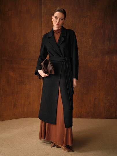 MOTF PREMIUM WOMEN'S WOOL LONG BLACK DOUBLE-SIDED OVERCOAT, AUTUMN/WINTER NEW ARRIVAL