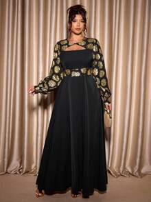 SHEIN Clasi Plus Size Women Elegant Floral Pattern Lantern Sleeve Long Sleeve Dress, Autumn - Multicolor - View 3
