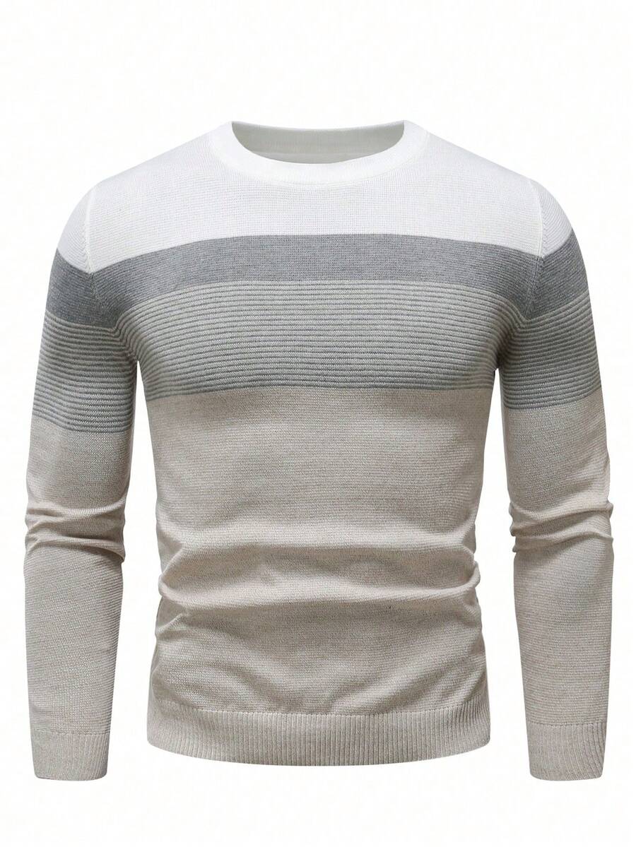 Calvornis Suéter informal de talla grande para hombre con bloques de color y parches, de manga larga, para otoño/invierno - Caqui - Ver 1