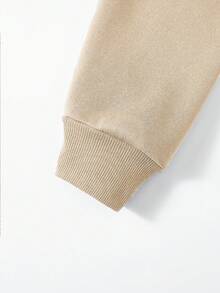 Manfinity Dauomo 男士休闲轻薄卫衣，暖色调，街头摄影风格，返校季，时尚简约百搭，秋季外套，日常穿着，运动风，连帽拉链卫衣，长袖上衣 - 杏色 - 查看 3