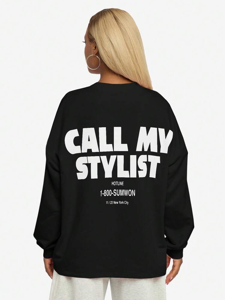 SUMWON WOMEN Graphic Long Sleeve T-Shirt With Text Print