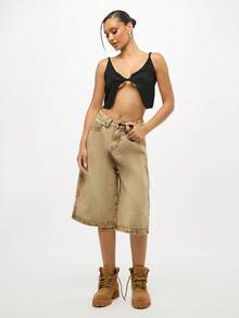 SUMWON WOMEN Sleeveless V Neck Crop Top With Twist Detail For Summer Casual Outfits - Black - View 1