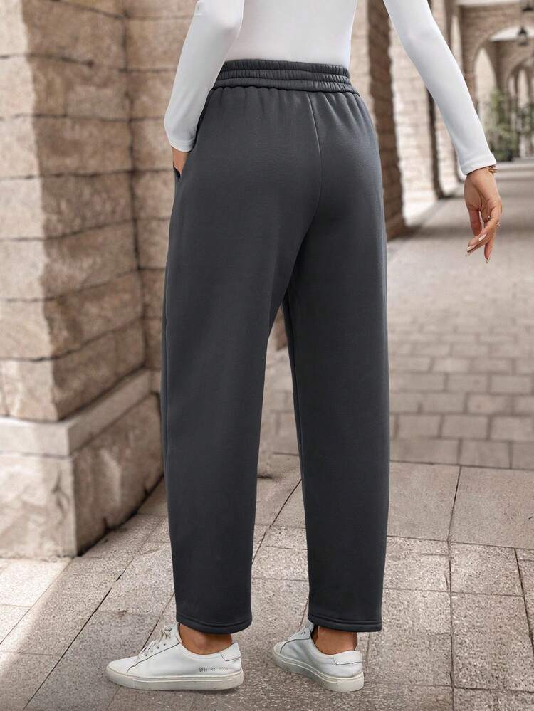 Women's Casual Solid Color Thermal Lined Pants, Autumn/Winter Women Pants Casual Elastic Waist Pants Women Pants Women Slacks Sweatpants For Women Black Pants Grey Pants