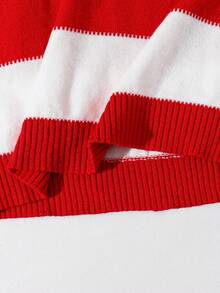 SHEIN Tween Boy 条纹贴花圆领长袖毛衣 - 紅白色 - 查看 8