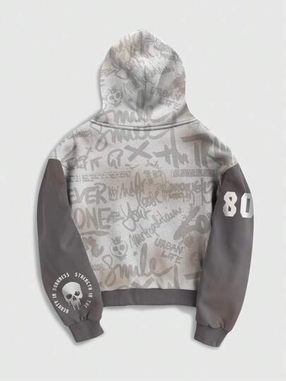 Street Life Sudadera con capucha con cremallera, de manga larga, con bloque de color y estampado de letras para hombre