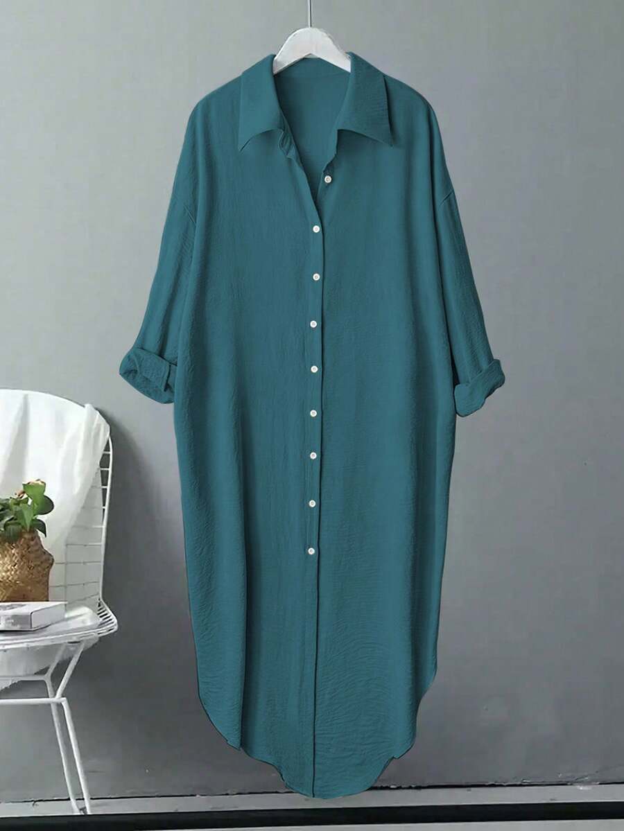 Linhara Camisa larga de unicolor informal de talla grande - Agua verde azul - Ver 1