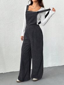 SHEIN EZwear 女式简约休闲工装裤，深灰色，适合秋冬季日常穿着 - 深灰色 - 查看 5