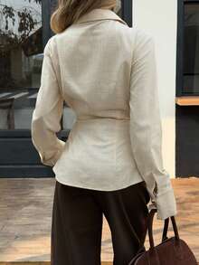 Siren Gaze Women's Casual Solid Color Minimalist Cinched Waist Long Sleeve Shirt, Autumn/Winter Asymmetrical Blouse Women Blouses Elegant  Waist Tie Long Sleeve Shirt