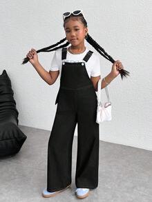 SHEIN 青少年女孩时尚 Y2k 柔软可爱蝴蝶结宽松海军蓝牛仔裤工装裤，适合青少年女孩服装、女孩服装日常服装、四季服装、女孩街头服装和返校服装 - 黑色 - 查看 6