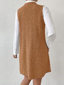 SHEIN LUNE 秋冬纯色无袖针织休闲连衣裙 - 鏽棕色 - 查看 2