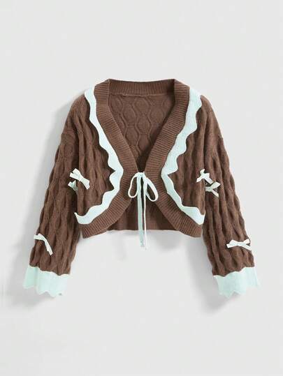 Cardigan elegante con fiocco in colori kawaii dolci e carini come cammello, blu menta e verde, per taglie comode, cardigan da donna per autunno/inverno, cardigan dolce e carino per ragazze formose