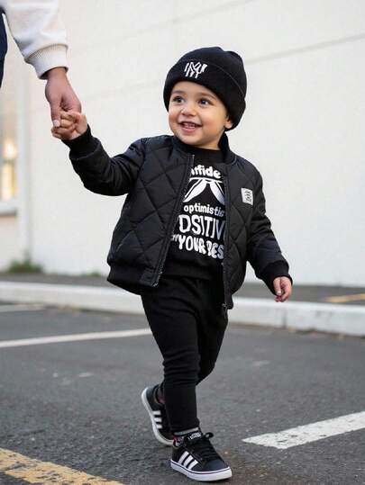 SHEIN Baby Boy Street Casual Long Sleeve Solid Color Zip-Up Jackets Cute Baby Fashion Baby Boy Baby Street Wear Fall Winter