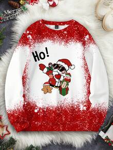 Manfinity Homme Fashionable Casual Mature Christmas Santa Claus Graphic Print Plus Size Pullover Sweatshirt With Thermal Lined For Men - Red and White - View 1