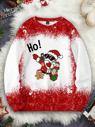 Manfinity Homme Fashionable Casual Mature Christmas Santa Claus Graphic Print Plus Size Pullover Sweatshirt With Fleece Lining For Men