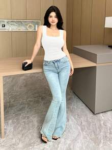 DAZY Áo hai dây đệm rộng màu trơn, áo nhiều lớp đa năng cho mọi mùa - trắng - Xem 4