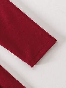 SHEIN Glamorique Kids 青少年女孩休闲可拆卸蓬松领针织夹克，秋冬 - 紅色 - 查看 3